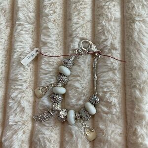 Silver Charm Bracelet with White Beads